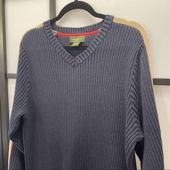 [xl] Eddie Bauer Men’s Vintage Navy Blue Thick Ribbed Cotton Heavyweight Sweater - Picture 5 of 13